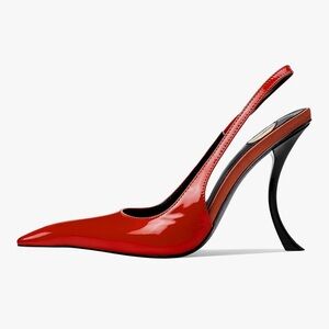 Red Stiletto High Heel Slingback Closed Toe Pointed Pumps Size 10